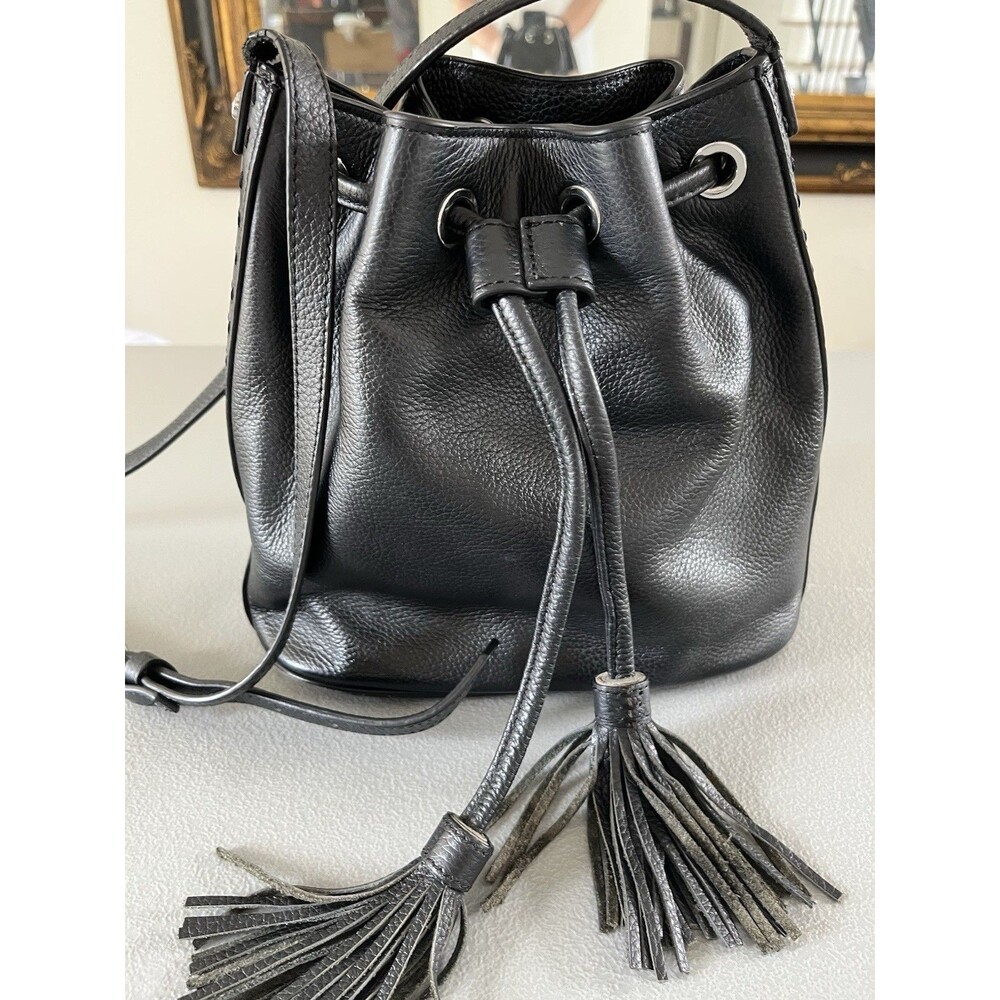 BCBGMaxazria Black Pebbled Drawstring Bucket Bag
